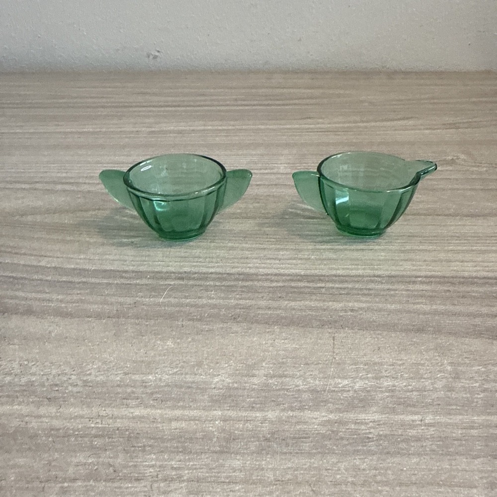 Akro Agate Vintage Uranium Green Glass Play Set Drinking Cups 2 Sided Lot Of 2
